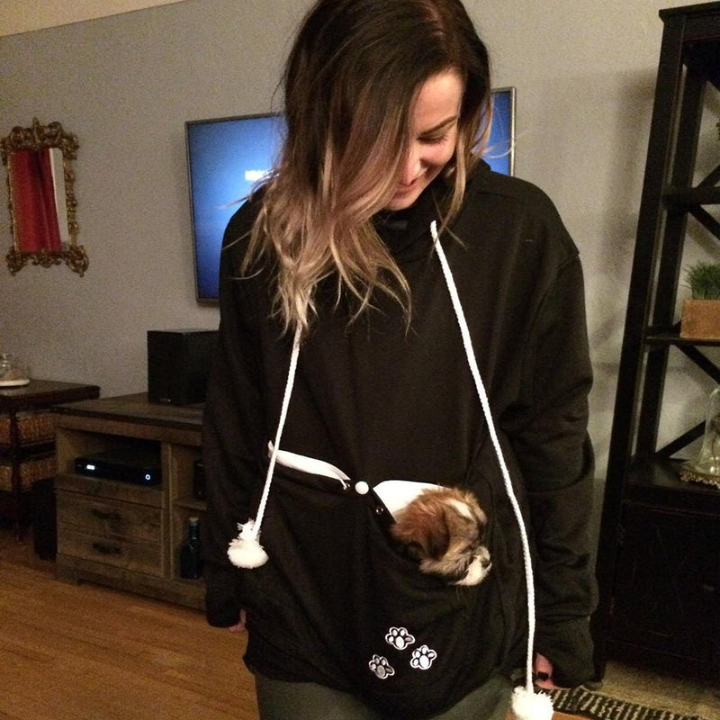 Jomago Womens Pet Carrier Thin Hoodies Kitten Puppy Pouch Shirts Animal Holder Hood Long Sleeve Sweatshirt XX-Large Black - PawsPlanet Australia
