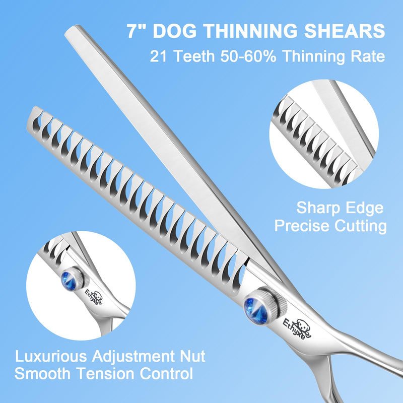 7" 21-Teeth Chunkers Dog Grooming Scissors, Professional Texturizing Blending Thinning Shears Pets Hair Trimming Kit with Premium Steel & Ergonomic Handle for Comfortable Grooming Chunker - PawsPlanet Australia