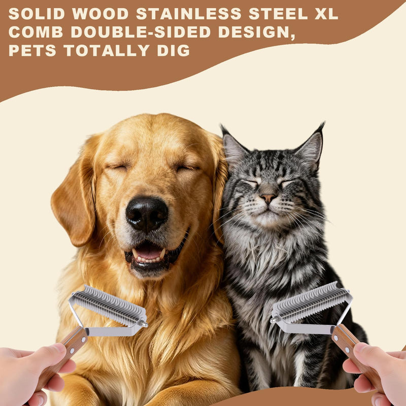 Extra Large 2-Sided Pet Hair Removal Comb | High Efficiency Cat Brush& Dog Grooming Tool | Undercoat Rake & Dematting Comb for Long Haired Dogs & Indoor Cats | Slicker Brush for Shedding & Carpet Rake X-Large - PawsPlanet Australia
