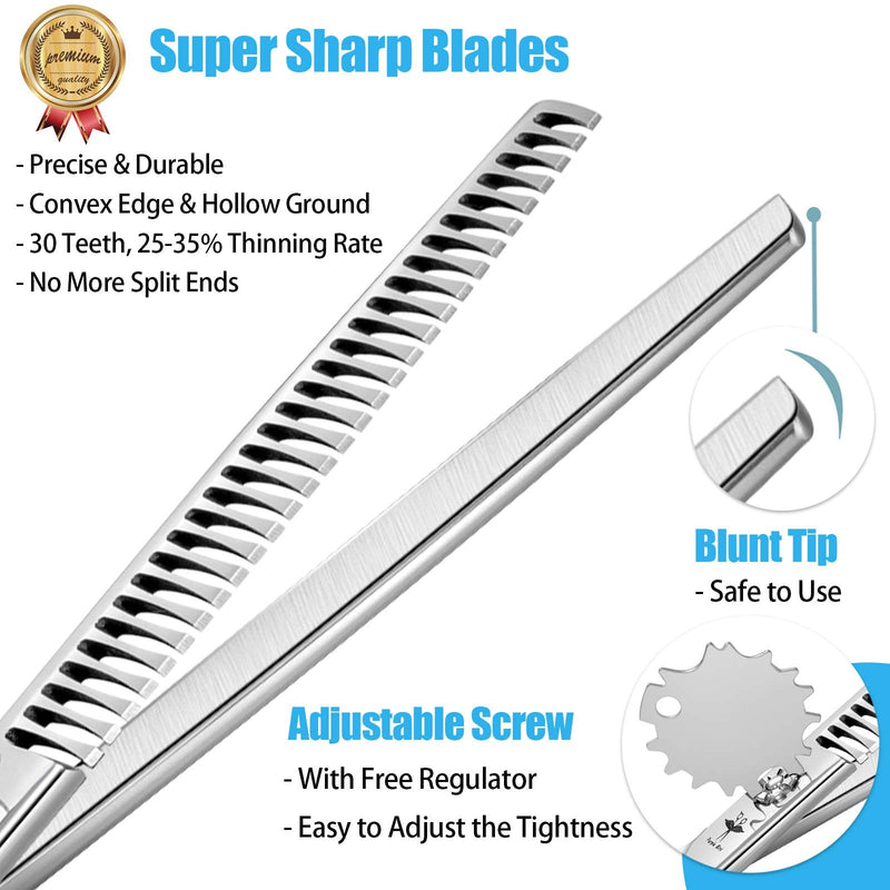 PURPLRBIRD 7 Inch Straight Dog Grooming Scissors Pet Thinning Texturizing Shears Professional Safety Blunt Tip Trimming Shearing for Dogs Cats Face Paws Limbs Japanese Stainless Steel Silver 7.0"Thinning - PawsPlanet Australia