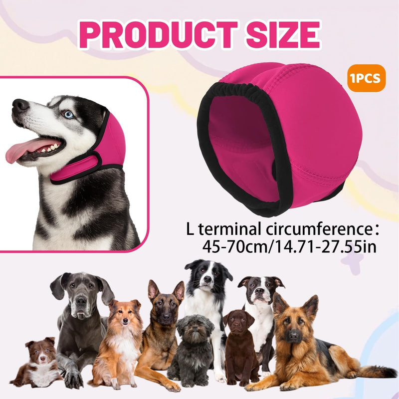 Dog Ear Protectors, Adjustable Dog Ear Defenders for Noise Protection - Soft, Secure Head Wrap with Magic Tape for Anxious Pets During Bathing, Grooming, Thunder & Fireworks（Rose Red, L）