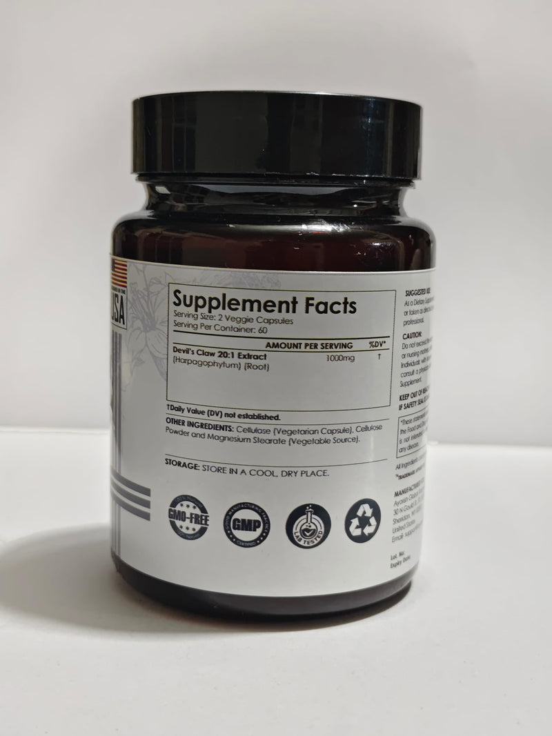 Devils Claw Root Extract 1000mg | 120 Capsules| Devils Claw Herbal Supplement | Non-GMO, Gluten Free Supplement