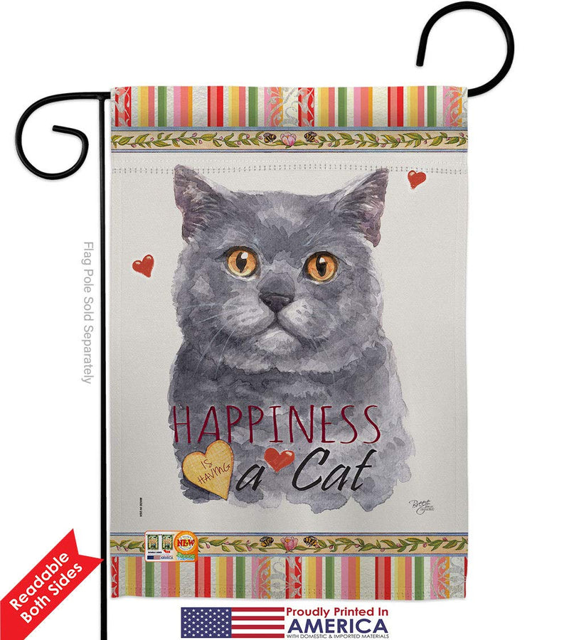 Breeze Decor Blue British Short Hair Happiness Garden Flag-Pack Cat Kitten Meow Spoiled Paw Fur Pet Nature Farm Animal Creature Applique House Banner Small Yard Gift Double-Sided, Made in USA - PawsPlanet Australia
