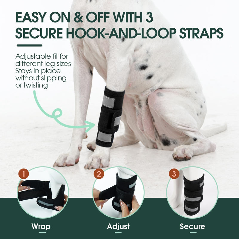 Kuoser Dog Leg Brace Front Leg Support, Dog Elbow Protector & Anti Licking Sleeve, Reflective Dog Leg Wrap with 3 Adjustable Straps, Wound Protector for Dogs Recovery, Black XXS/XS