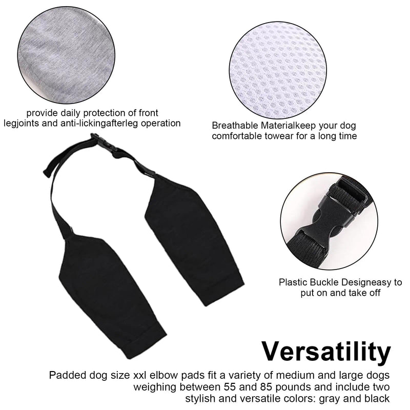 Pack of 2 Adjustable Elbow & Knee Support for Dogs, Breathable Mesh Joint Protectors with Fastening, Support Bandage for Dogs for Arthritis, Lameness & Post Surgery, Black/Grey