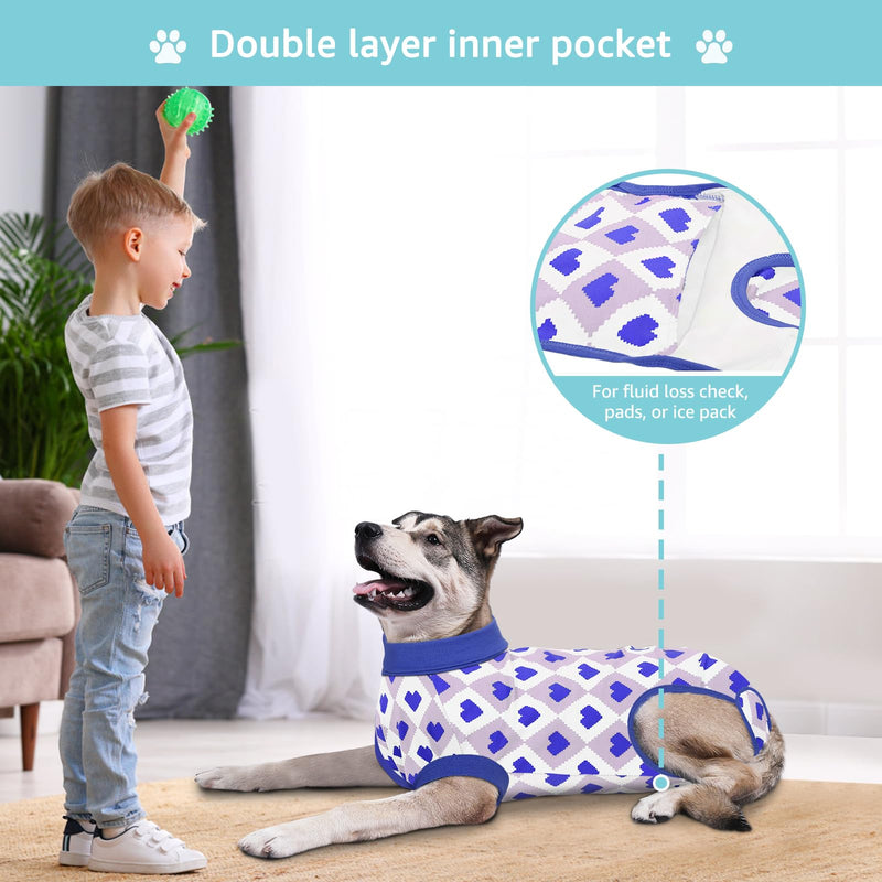 Recovery Suit for Dogs, Dog Recovery Suit Male Female Post Spay, Neuter, Abdominal Surgery Recovery Suit with an Inner Layer Pocket, Prevent Licking Soft Breathable Cotton, Blue, XL - PawsPlanet Australia