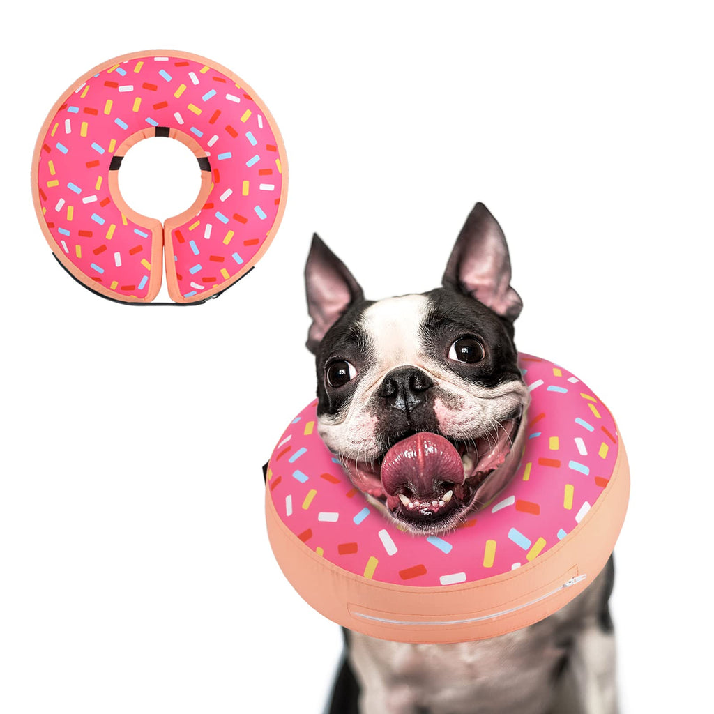 Supet Inflatable Dog Cone Collar for Large Medium Small Dogs, Soft Cone Collar for Dogs Cats, E Collar Dog Neck Donut Dog Cone Alternative After Surgery Donut Pink M(Neck 9"-13")