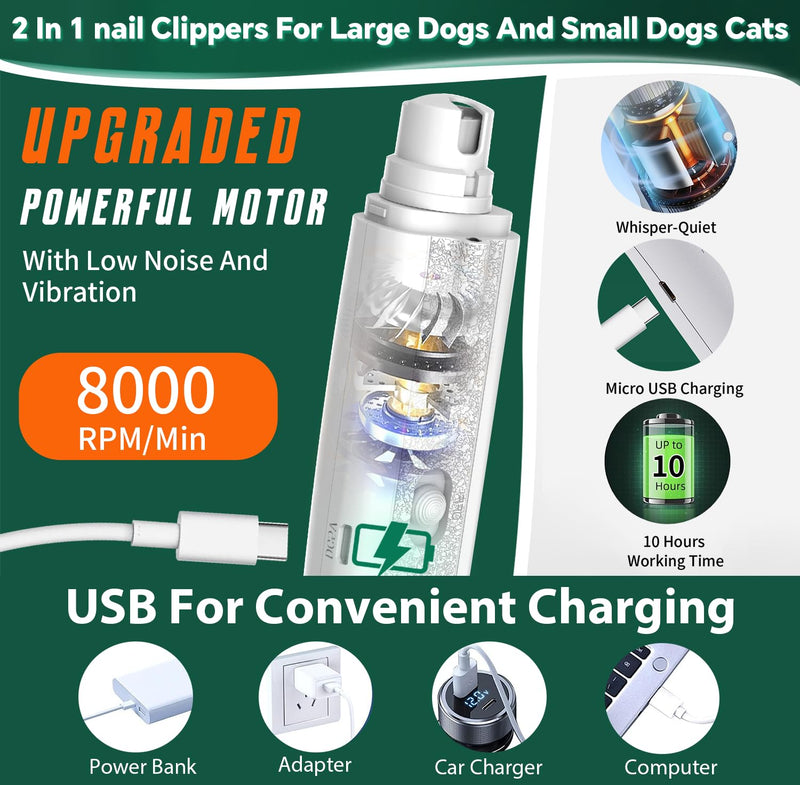 2-in-1 Cat Nail Clippers & Dog Nail Clippers Trimmers for Large Medium Small Dogs Cats Claw Trimmer Quick Sensor and Safety Guard USB Rechargeable with 2 LED Lights Dogs Nail Trimmer White 2th Generation - PawsPlanet Australia