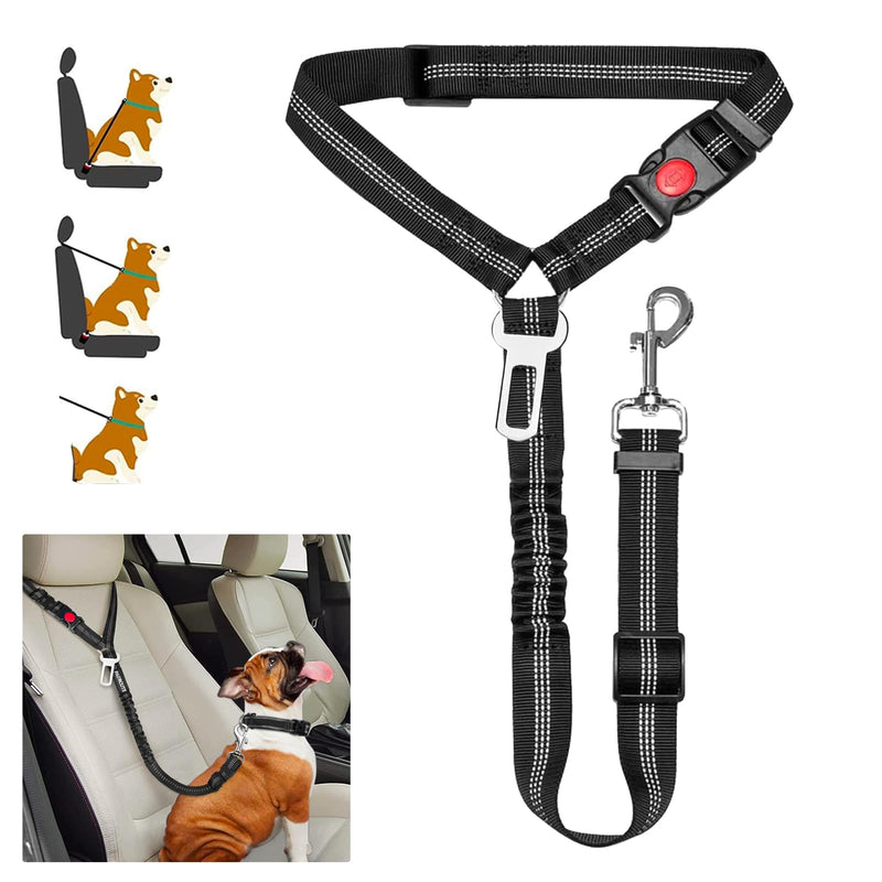 Removable Dog Seat Belt Harness for Car, 3 in 1 Pet Car Seatbelt Leash, Retractable Restraint Secures to Vehicle Headrest & Adjustable Reflective Dog Seatbelt Tether (Black, 1pcs) black - PawsPlanet Australia