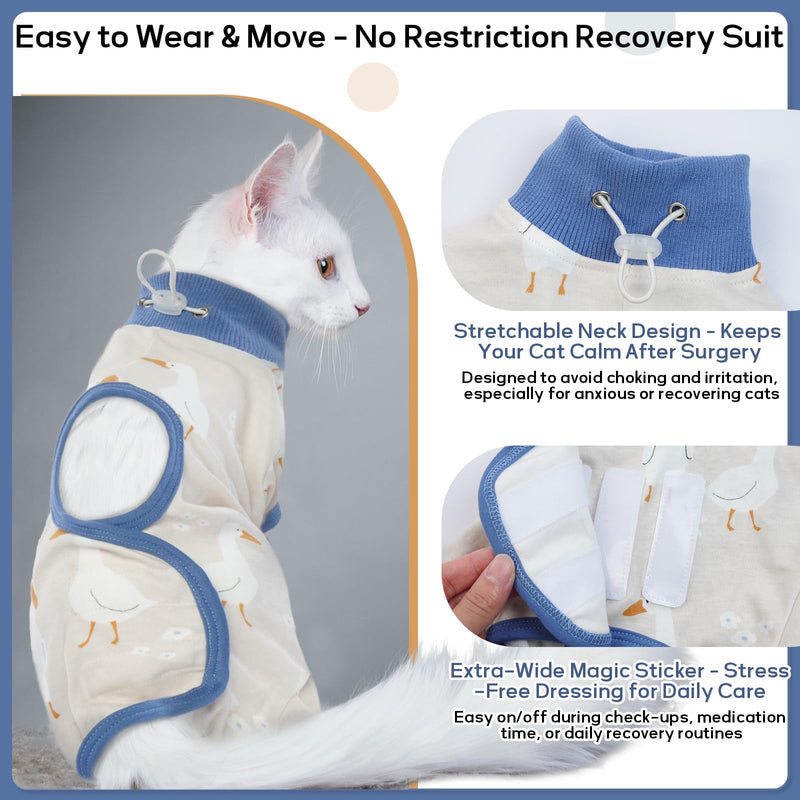 QBLEEV Cat Recovery Suit for Post Surgery, Spay Neuter Suit for Cats, Soft Stretchy Cotton Cat Onesie for Skin Diseases, Anti-Lick Surgical Shirt Pajamas for Abdominal Wound, Kitten Cone Alternative Blue Medium