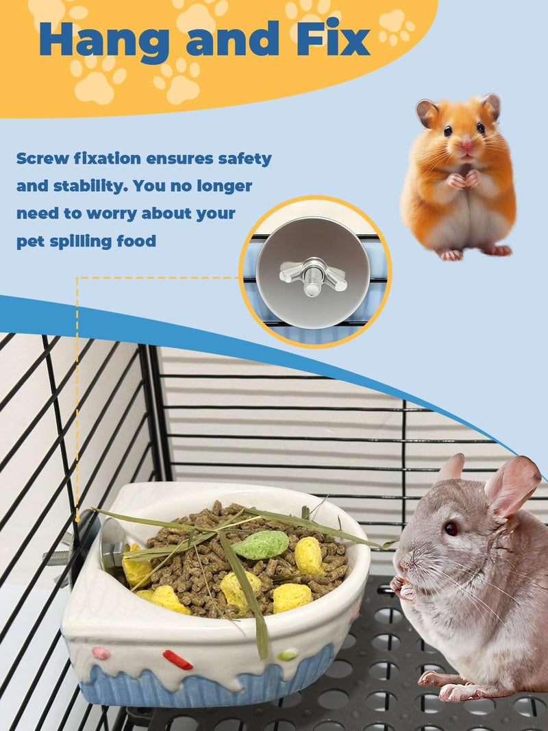 Chinchilla Food Bowl Ceramic Guinea Pig Cage Feeder Hanging Bunny Food Dish Small Animal Feeding Bowls for Syrian Hamster Ferret Gerbils (Blue) Blue - PawsPlanet Australia