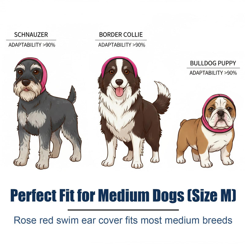 Dog Swim Ear Covers, Waterproof Dog Ear Covers for Grooming, Adjustable Pet Shower Wrap Snood with Noise Protection for Swimming, Bathing, Anxiety Relief (Rose Red, M)