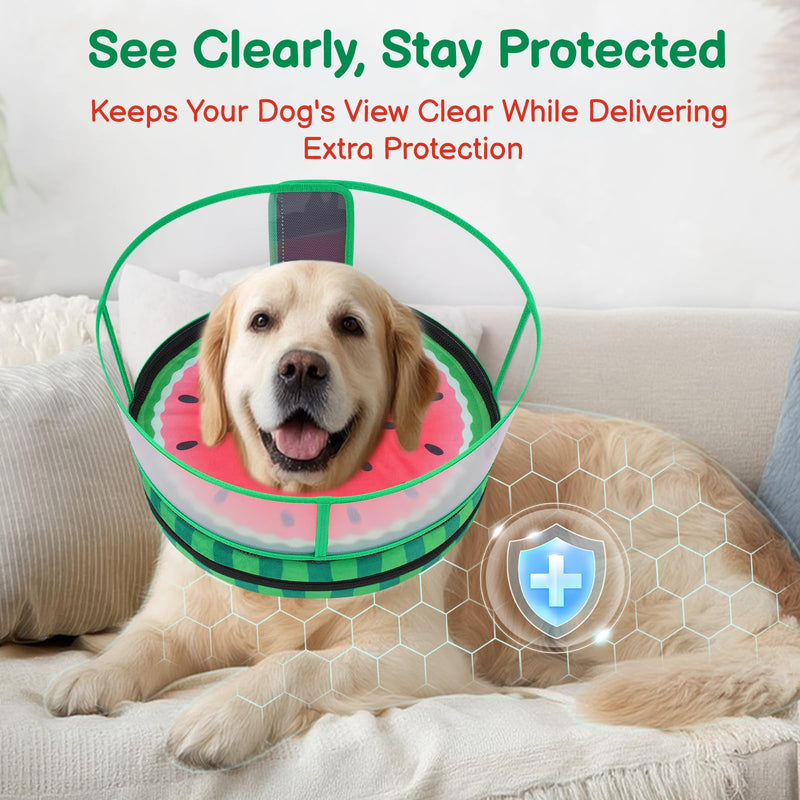 Sponge Dog Cone After Surgery, No Inflation Required Dog Donut Collar to Stop Licking, Inflatable Cone Alternatives for Large Pets, Soft Recovery Collar with Protective Shield (Watermelon, L) Watermelon