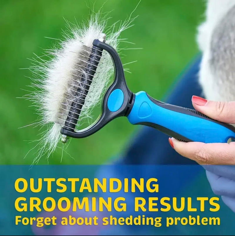 Professional Pet Grooming Brush - Dual Head Dematting and Deshedding Brush for Dogs and Cats, Hair Brush, Dematting Undercoat Rake - PawsPlanet Australia