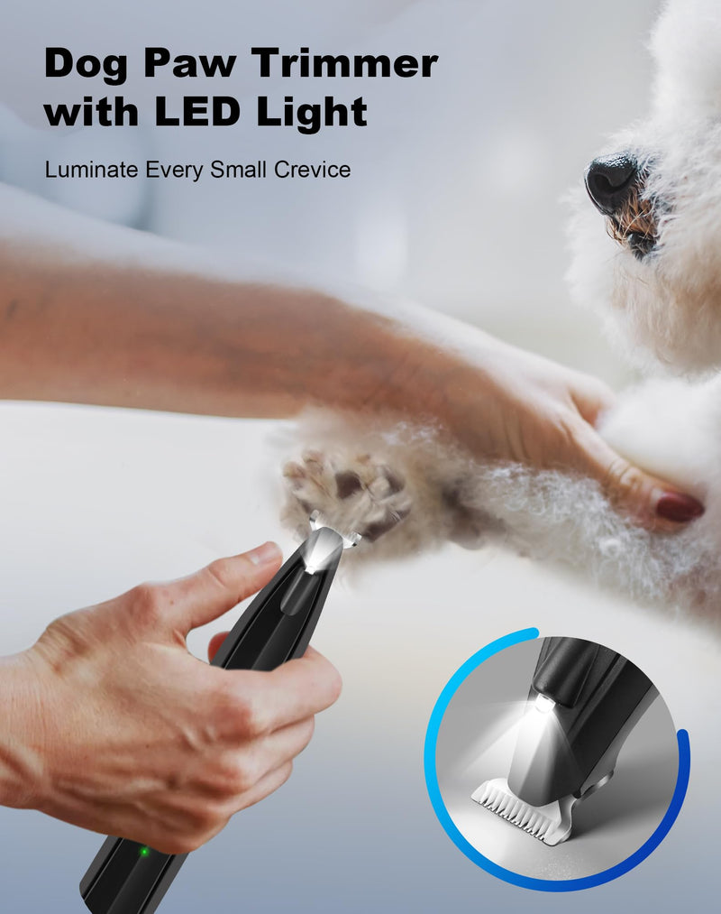 Dog Paw Trimmer for Grooming, Cordless Electric Dog Clippers with LED Light, Rechargeable Low Noise Small Pet Shaver for Trimming Cat's Hair Around Eyes, Faces, Ears, Paws, Rump(Black) Black - PawsPlanet Australia