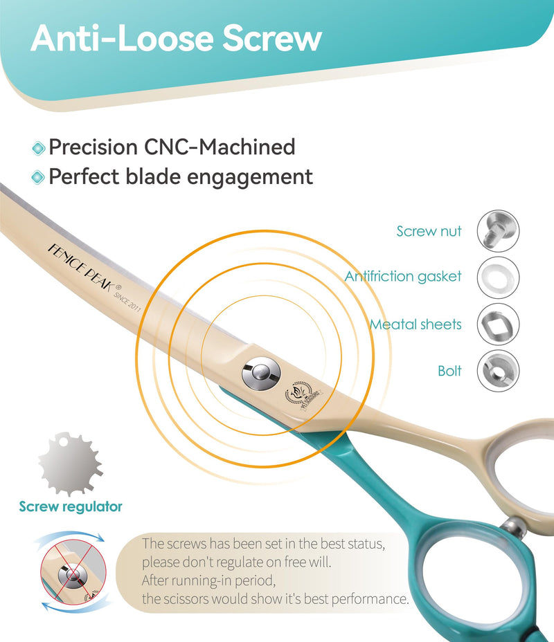 Fenice Peak Curved Dog Grooming Scissors with Coating 440C Stainless Steel, 7 inch Professional Curved Shears Dog Grooming，25 Degree of Curved Blade，Pet Shear for Trimming Face and Paws, Green & White 7" Green&white - PawsPlanet Australia