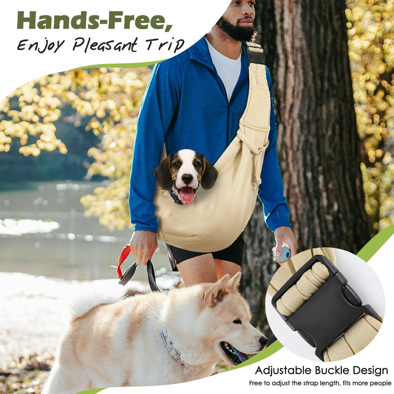 Pawaboo Dog Carrier Sling, Hand Free Dog Papoose Carriers with Adjustable Strap Buckle, Puppy Pouch Carrier Safety Leash for Puppies&Cats, Wider Shoulder Strap Pet Sling Carriers (Up to 12lbs, Khaki) - PawsPlanet Australia