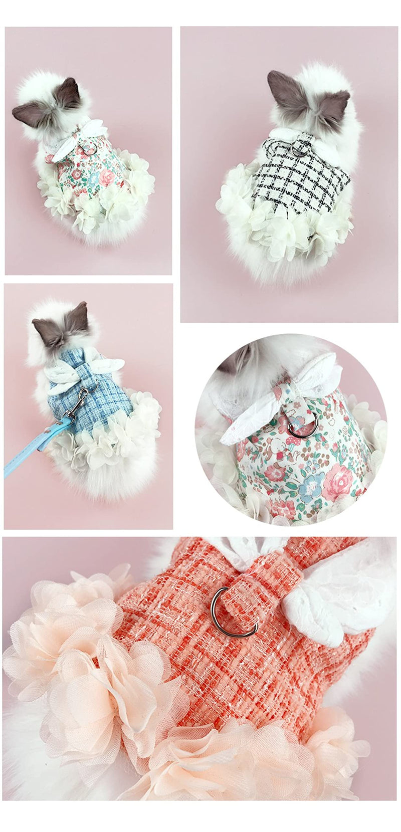 Bunny Rabbit Ferret Harness and Leash Set, Bunny Clothes for Rabbits, Small Animal Guinea Pig Dress Clothes for Kitten Ferret Chihuahua Puppy Mini Dog and Small Animals Harnesses (S, Flower) S - PawsPlanet Australia