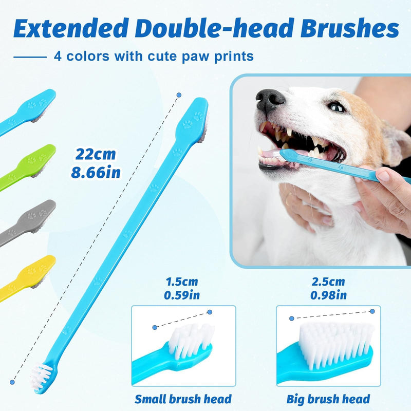 Dog Toothbrush Set, 4 Pcs Dog Finger Toothbrush, 2 Pack Triple Heads Pet Toothbrushes 4 Dual-Dead Toothbrush, Remove Plaque & Tartar Fights Bad Breath,Cat Teeth Cleaning Products