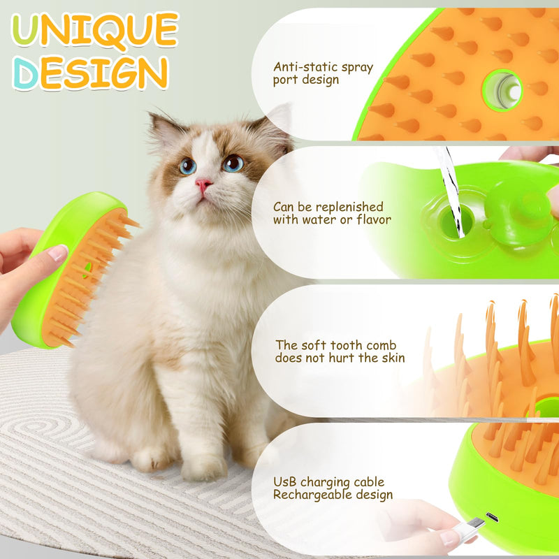Cat Steam Brush, 3 In1 Steam Cat Brush, Steam Brush for Cats, Steamy Cat Brush, Rechargeable Silicone Steam Pet Brush, Multifunctional Pet Hair Comb for Removing Tangled And Loosse Hair (Yellow) Yellow - PawsPlanet Australia