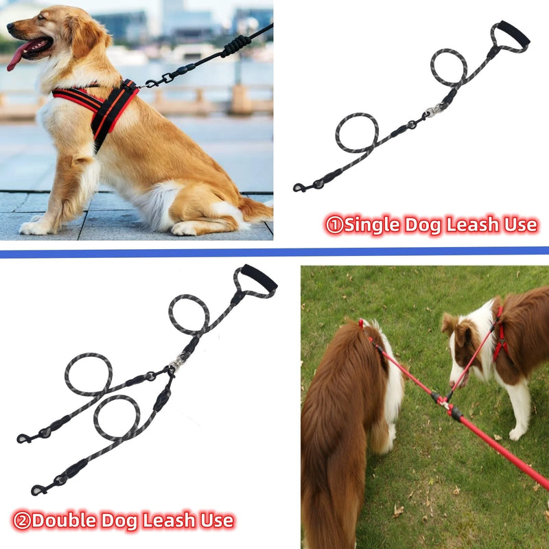Heavy Two Way Dog Leash,2 Dog Leash Reflective,Detachable 360° Swivel No Tangle,with Soft Padded Handle, for Walking and Training Two Small Medium Large Dog Walking (S/8-45 ibs) S/8-45 ibs Black - PawsPlanet Australia