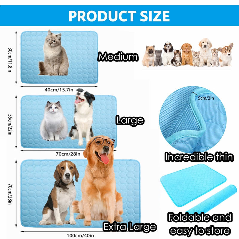 Mannice Dog Cooling Mat, Pet Cooling Mat for Dogs Cooling Blanket for Dogs Dog Cooling Pad for Kennels, Crates, Cars, Indoor & Outdoor Ice Silk Cooling Mat for Extra Large Dogs (Blue, XL(40 * 28")) Blue XL(40*28") - PawsPlanet Australia