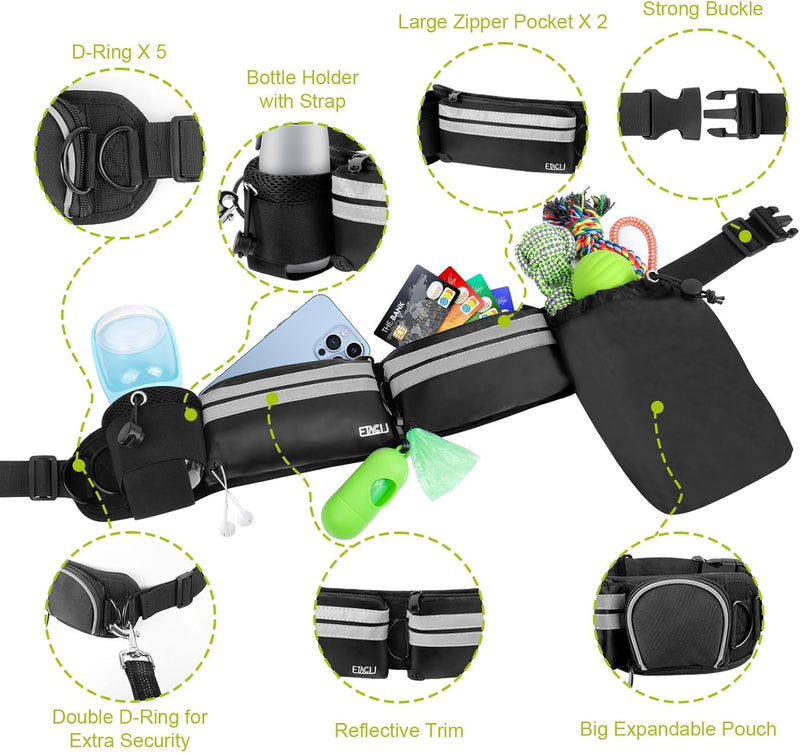 Hands Free Dog Leash for 2 Dogs - 2 Convenient Pouches on This Nifty Hands Free Leash - Padded Handles and 2 Tough Bungees - Perfect Waist Leash for Dog Walking, Running or Adventuring Waist: 28in - 49in Black - PawsPlanet Australia