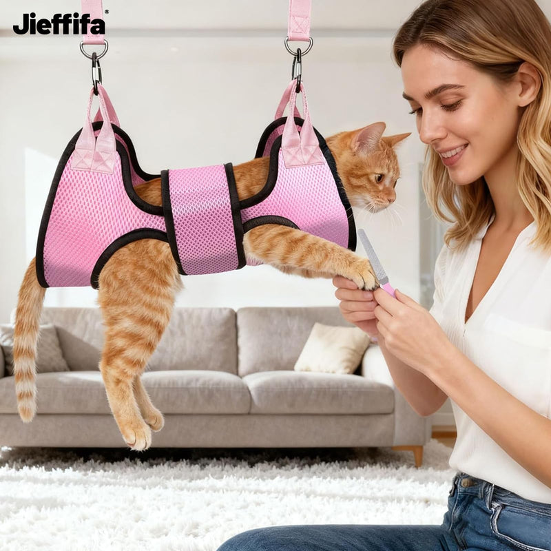 Dog Grooming Hammock, Cat/Small Dog Hammock for Nail Trim, Hanging Harness for Claw Care,Grooming Sling Holder Hanger with Thick Fabric Neck Support Wide Strap Restraint(Pink,xs) Pink - PawsPlanet Australia