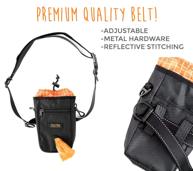Mighty Paw Dog Treat Bag - Drawstring Closure Pouch - Includes Carabiner Hook and Pick-up Bags - With Reflective Belt - Training Treat Bag - Pet Treat Pouch - Dog Bag Pouch - Treat Pouch (Black) - PawsPlanet Australia