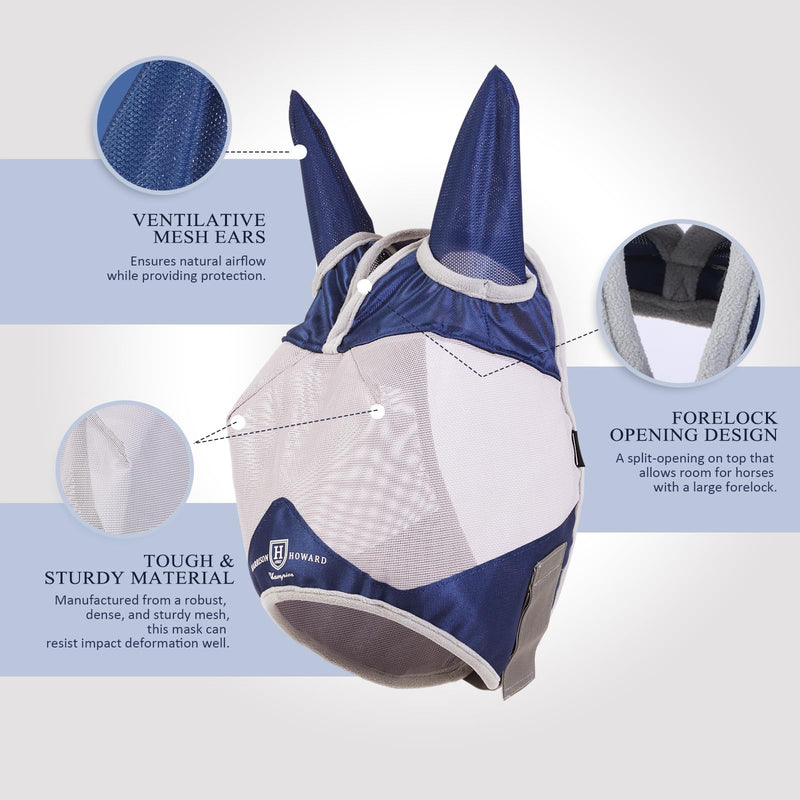 Harrison Howard Half Face Horse Fly Mask UV Protection and Breathable for Equine Use Comfortable Navy M - PawsPlanet Australia