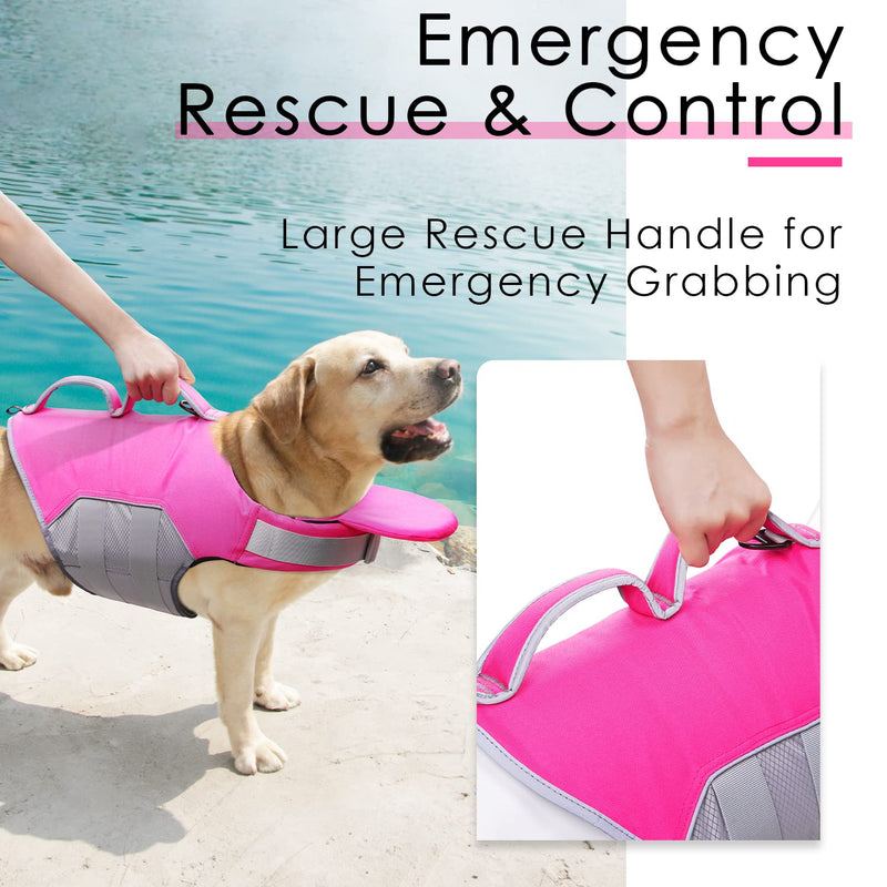 ThinkPet Dog Life Jacket, Reflective Lifesaver with Rescue Handle, Adjustable Floating Vest,High Buoyancy Aid Dog Saver X-Large Pink XL