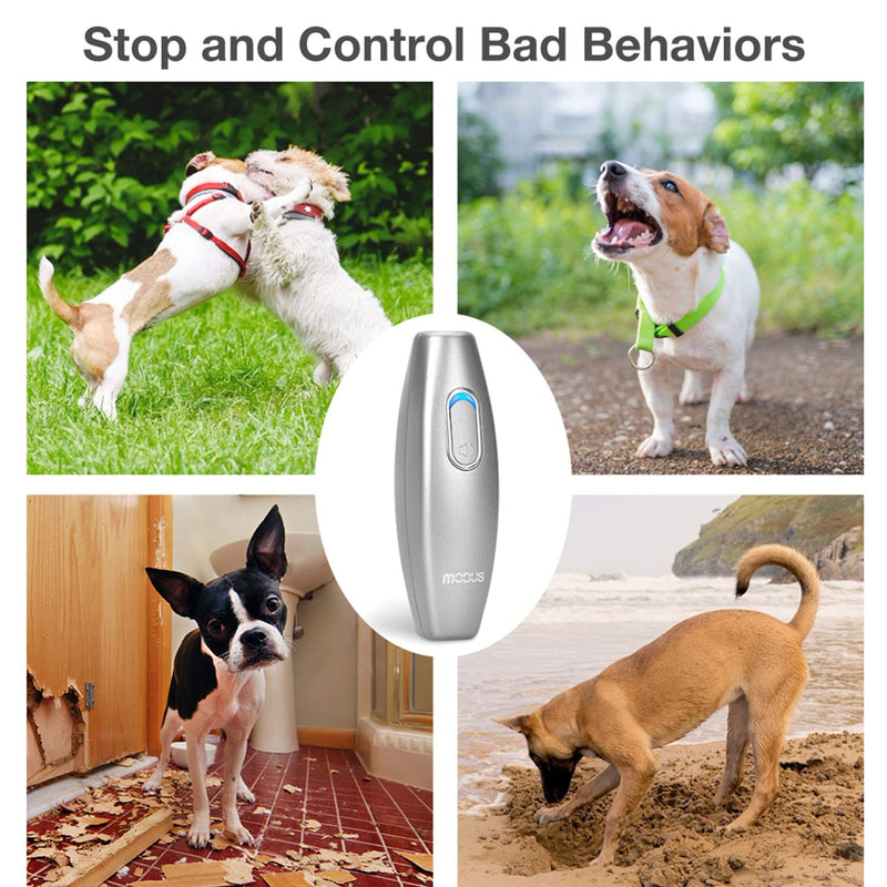 MODUS Bark Control Device - Anti Barking Device, 2-in-1 Dog Training Tool, 16.4 Ft Large Control Range, Safe to Use, Dog Silencer Dogs, Ultrasonic Dog Whistle Indoor&Outdoor Silver - PawsPlanet Australia