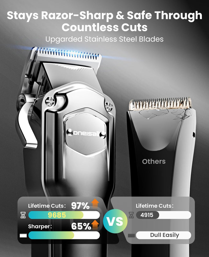 oneisall Dog Clippers for Grooming Thick/Heavy Coats, 4-in-1 Dog Grooming Kit Low Noise with Stainless Steel Blade, Cordless Dogs Paw Trimmer Pet Nail Grinder for Small & Large Dogs Cats Animals - PawsPlanet Australia