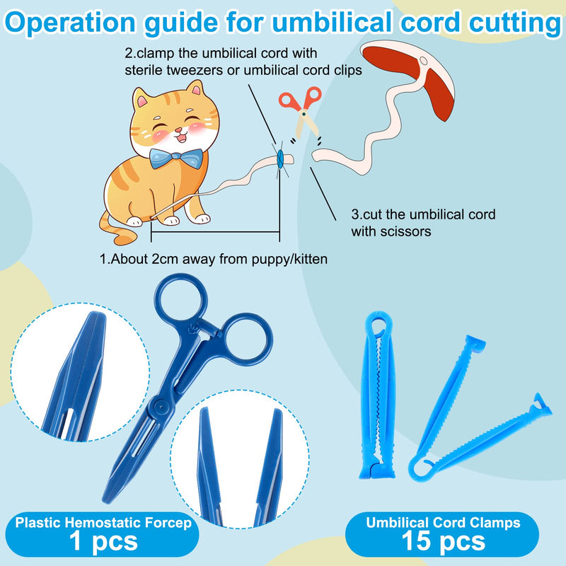 48 Pcs Puppy Kitten Whelping Kit Include 4 Puppy Feeding Tube, 6 Record Keeping Charts, 15 Puppy Whelping Collars, 15 Cord Clamps, 2 Gloves, Bulb Aspirator, Syringe, Bottle, Scissors, Stethoscope, Bag - PawsPlanet Australia