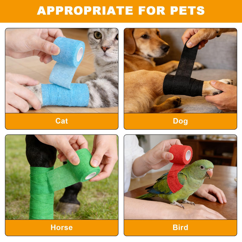 12 Rolls Self-Adhesive Bandage for First Aid, Fixation Bandage for Dogs, Horses and Pets, Elastic Sports Bandage, Adhesive Bandage for Animal Care