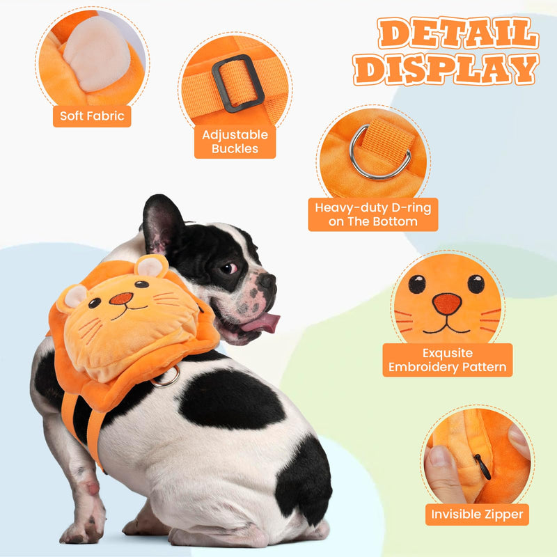 ROZKITCH Dog Backpack Harness, Soft and Adjustable Pet Saddle No Pull Bag with D-Ring for Small Medium Dogs, Cute Lion Design for Outdoor Travel, Walking, and Hiking Animal Self Carrier Bag S S(Chest: 13.7-17.3"; Neck:10.2-12.6") - PawsPlanet Australia