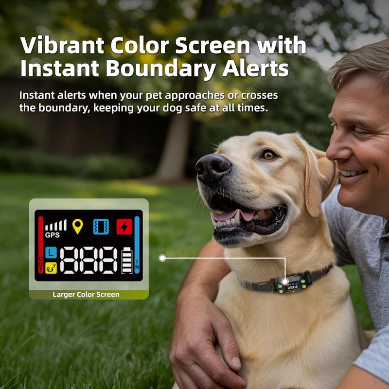 Wireless Dog Fence, GPS Dog Collar Fence System with 3 Warning Modes, Rechargeable Wireless Fence for Dogs