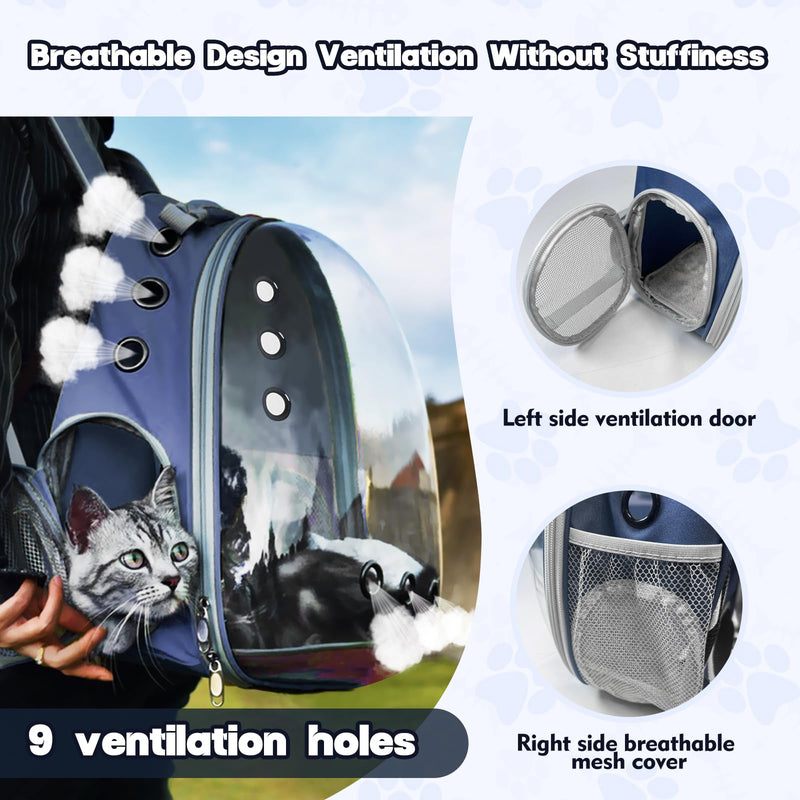 Cat Bubble Backpack, Transparent Cat Backpack for Kitten Small Dog Pet, Space Capsule Cat Backpack Carrier for Hiking Camping Travel Outdoor Use (Navy Blue)