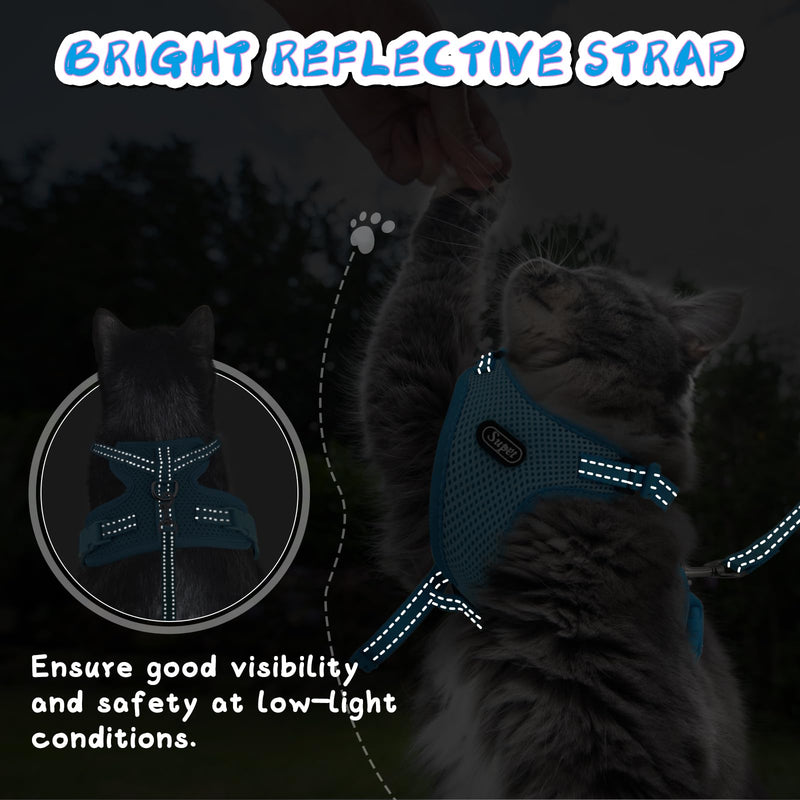 Supet Cat Harness and Leash Set for Small to Large Cats Adjustable Cat Vest Harness with Reflective Trim Universal Cat Leash and Harness for Cats/Puppies Medium (Chest: 17.5" - 19.5"） Lightblue - PawsPlanet Australia
