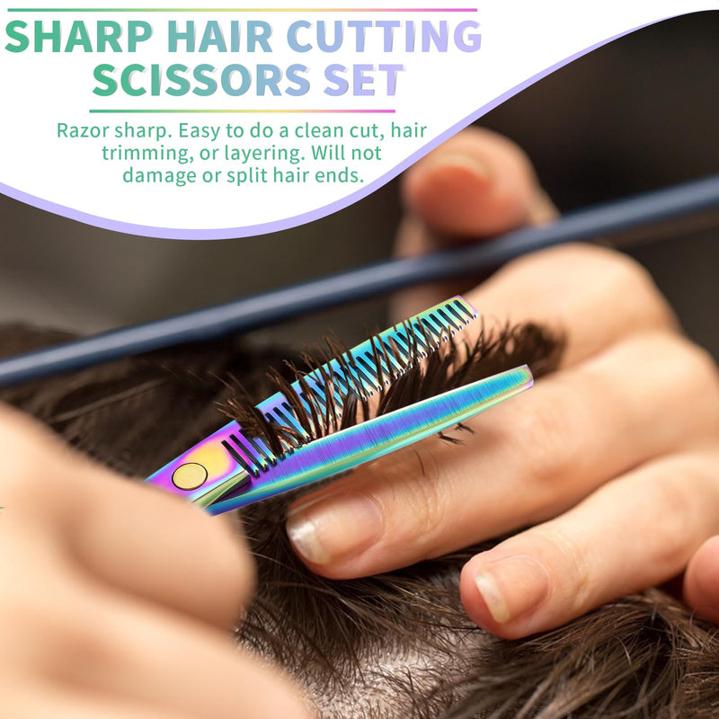 PURPLEBIRD Hair Cutting Scissors Kit, Professional Barber Scissors Hairdressing Shears Set with Stainless Steel Hair Scissor Thinning Scissor for Men Women Pet 10 Pcs Rainbow 10 Pcs Set Rinbow - PawsPlanet Australia