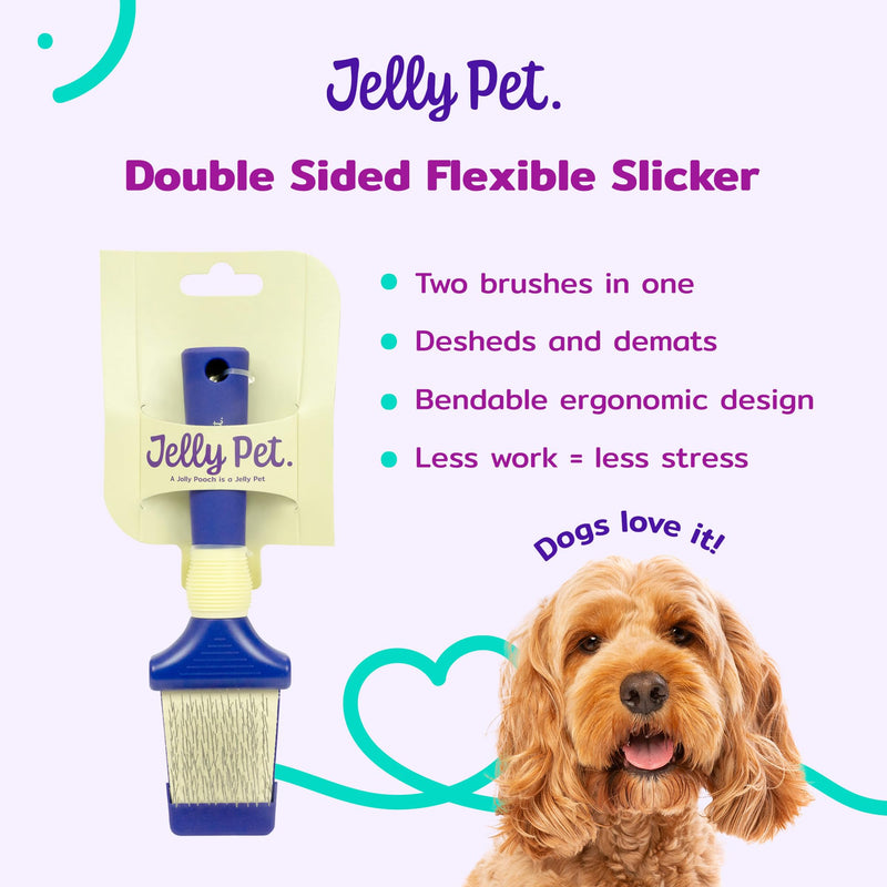 Jelly Pet Double Sided Dog Slicker Brush, Longer Pins, Flexible Head, Fine/Coarse Sides, Removes Unwanted Tangles, Small, Purple - PawsPlanet Australia