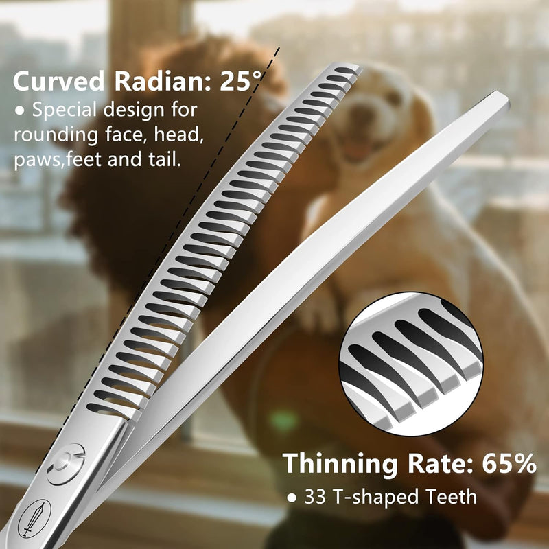 7'' Dog Downward Curved Chunkers Scissors Pet Grooming Curved Shears with Decorative Diamond Screws Japanese 440C Professional Texturizing Blending Shears for Dogs and Cats Silver Chunker - PawsPlanet Australia