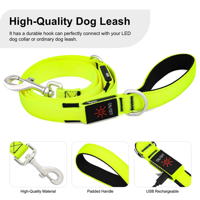 Colaseeme Light Up Dog Leash, LED Pet Leashes USB Rechargeable, Glow Safety Dogs Lights at Night (6FT,Green) Green 6FT