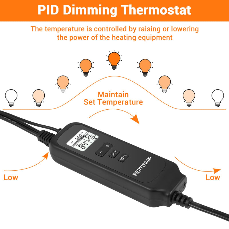 Reptile Dimming Thermostat, Adjustable Day and Night Temperature, Thermostat for Reptile Heat Lamp Heat Pad, PID Temperature Controller, Memory Function, ℉/℃ - PawsPlanet Australia