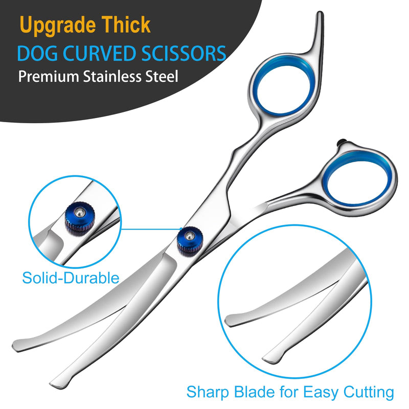5 in 1 Upgraded Thicken Dog Grooming Scissors, Professional Dog Scissors for Grooming with Safety Round Tips, Lengnoyp Stainless Steel Thinning Shears, Pet Cat Shears for Grooming Kit - PawsPlanet Australia