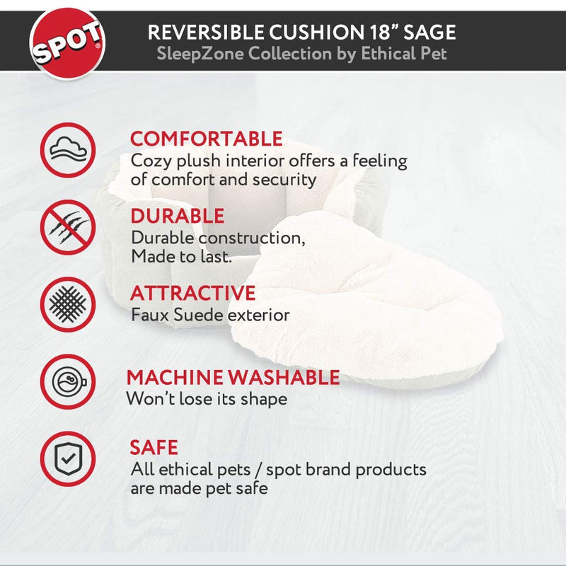SPOT Sleep Zone Small Pet Bed - High Wall, Reversible Cushion Bed for Indoor Cats & Small Dogs, Durable Faux Suede, Machine Washable for Pets Under 10lbs and 15 inches Long - 18x16in, Sage Green 18x16" - PawsPlanet Australia
