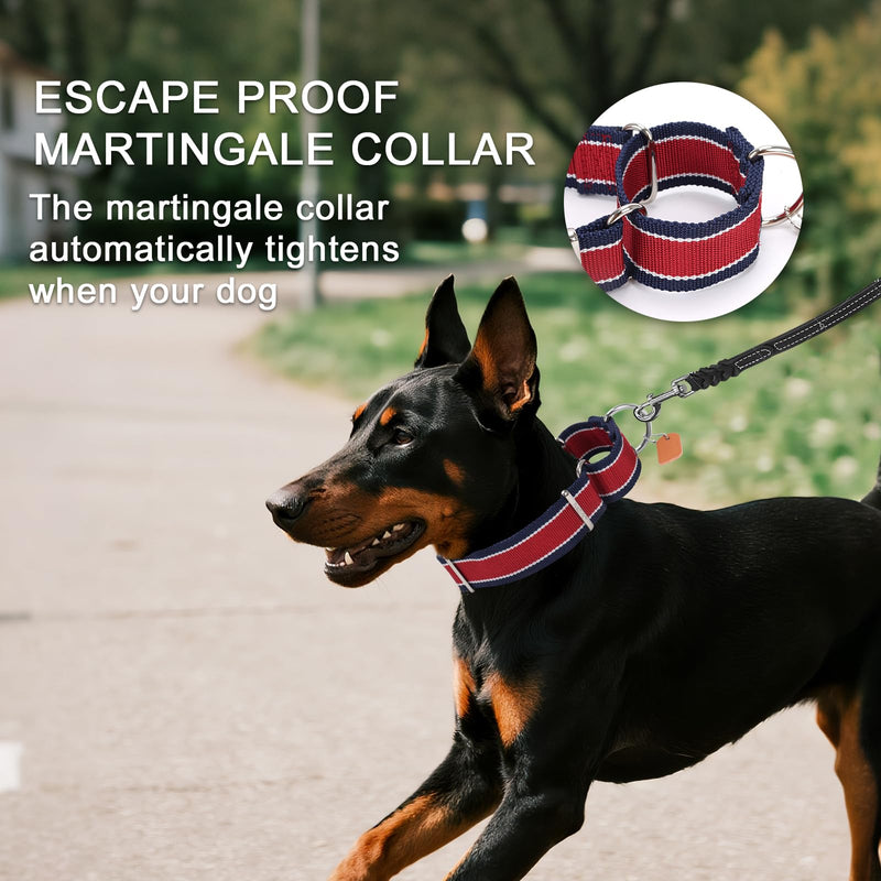 Martingale Collar 1.5 Inch Wide 1600D Extra Strong Anti Escape Nylon Dog Collar, No Pull Heavy Duty Pet Collars with 3-Color Stripe for Medium to Large Dogs (L, Khaki & Dark Brown) Large: 17" -26" - PawsPlanet Australia