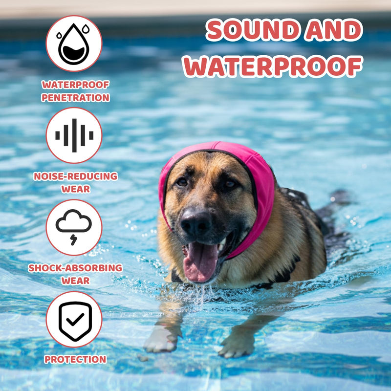 Rose Red Ear Defenders for Dogs, Dog Snood,Defenders, Waterproof Dog Ear Covers, Muffs Noise Protection, Headband, Head Circle 25~38cm,Weight 7.5~17.5 kg (S Size)