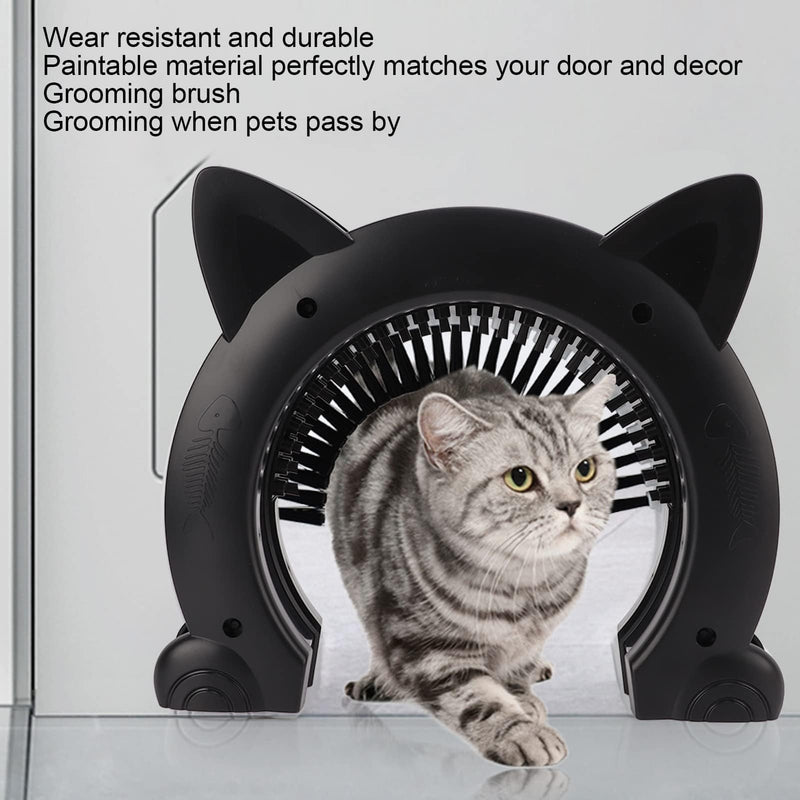Black Interior Cat Door, Cat Door for Interior Door with Grooming Brush, 8.9x10.4 inches, Cats Black