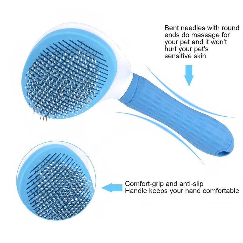 Cat Hair Brush, Cat Brush for Shedding with Metal Comb, Self Cleaning Pet Hair Brush with Release Button - Skin Friendly Deshedding Grooming Brush for Short and Long Haired Cats Blue - PawsPlanet Australia